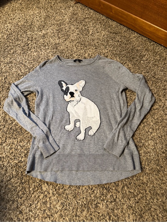 The Limited Sweaters - The Limited Gray Crewneck Sweater with White & Black Dog